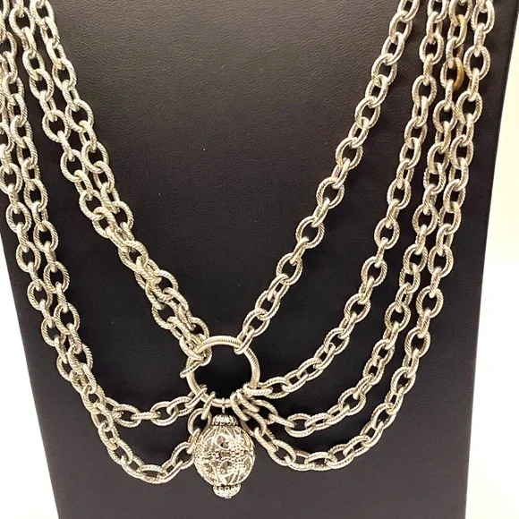 Vintage Silver Tone Scalloped Chain Link Filigree Belt Adjustable - Picture 9 of 14